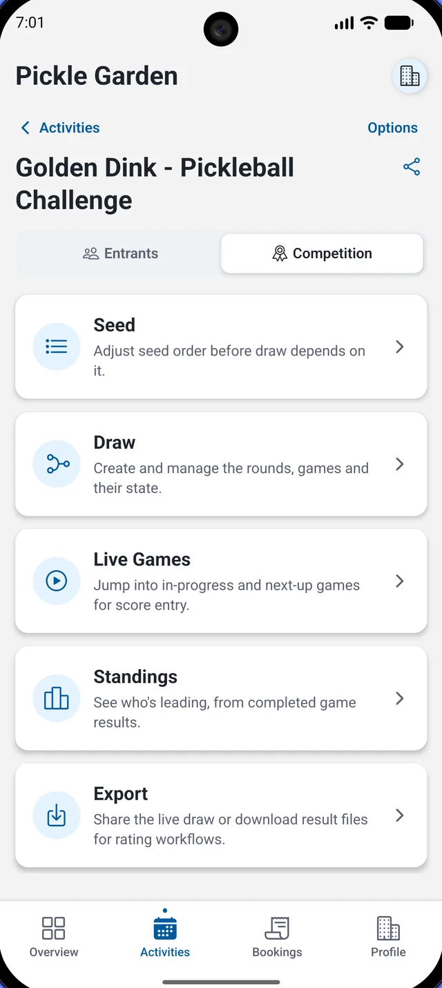 Elnexa competition export options screen