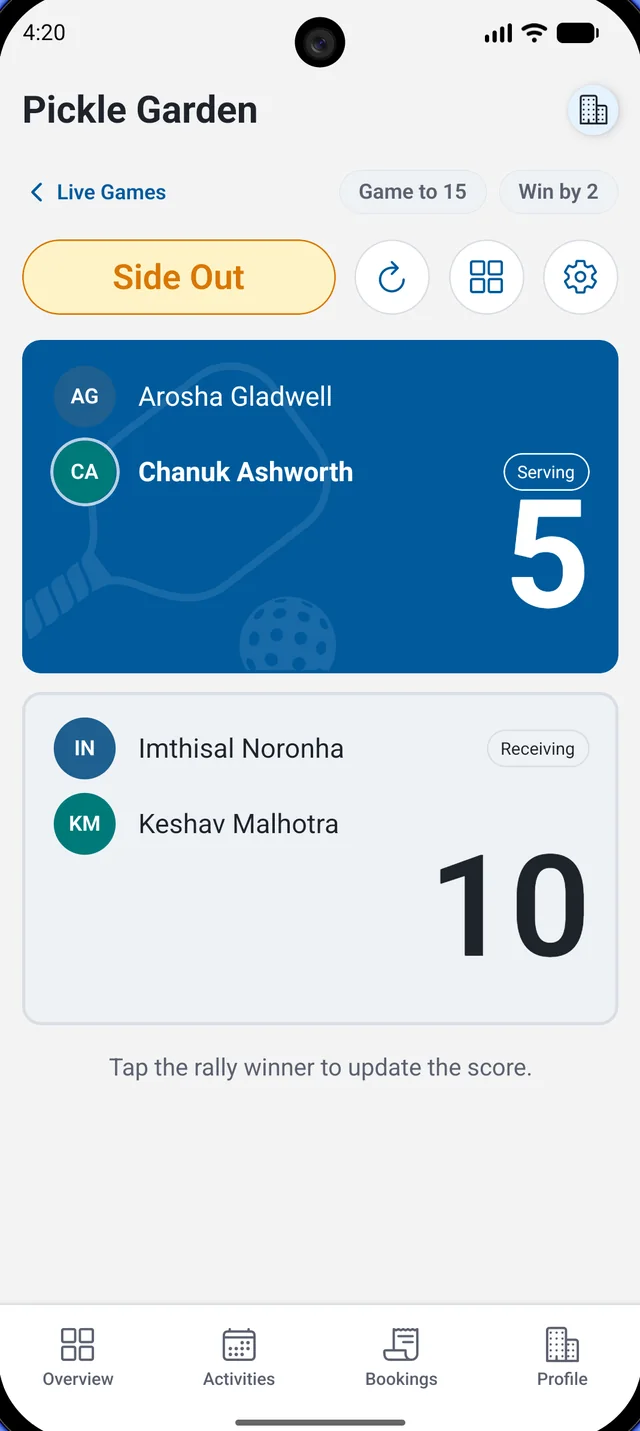 Elnexa live courtside scorekeeper screen
